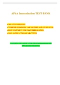 APhA Immunization TEST BANK  28 LATEST VERSIONS  VERIFIED QUESTIONS AND ANSWERS AND STUDY SETSS  BEST DOCUMENT FOR EXAM PREPARATION  100% SATISFACTION GUARANTEED COMPLETE AND LATEST GUIDE FOR APhA immunization 2022 1000+ Questions with answers APhA Qu