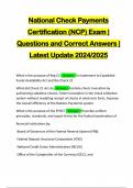 National Check Payments Certification &lpar;NCP&rpar; Exam &vert; Questions and Correct Answers &vert; Latest Update 2024&sol;2025