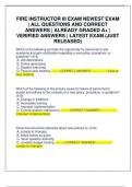 FIRE INSTRUCTOR III EXAM NEWEST EXAM &vert; ALL QUESTIONS AND CORRECT ANSWERS &vert; ALREADY GRADED A&plus; &vert; VERIFIED ANSWERS &vert; LATEST EXAM &lpar;JUST RELEASED&rpar;