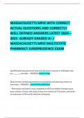 MASSACHUSETTS MPJE WITH CORRECT ACTUAL QUESTIONS AND CORRECTLY  WELL DEFINED ANSWERS LATEST 2024 &ndash; 2025  ALREADY GRADED A&plus; &sol;  MASSACHUSETTS MPJE MULTISTATE PHARMACY JURISPRUDENCE EXAM