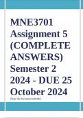 MNE3701 Assignment 5 &lpar;COMPLETE ANSWERS&rpar; Semester 2 2024 - DUE 25 October 2024&semi; 100&percnt; TRUSTED Complete&comma; trusted solutions and explanations&period;&period; Ensure your success with us&period;&period;&period;&period;&period; 