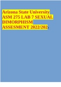 Arizona State University ASM 275 LAB 7 SEXUAL DIMORPHISM ASSESMENT 2022/2023