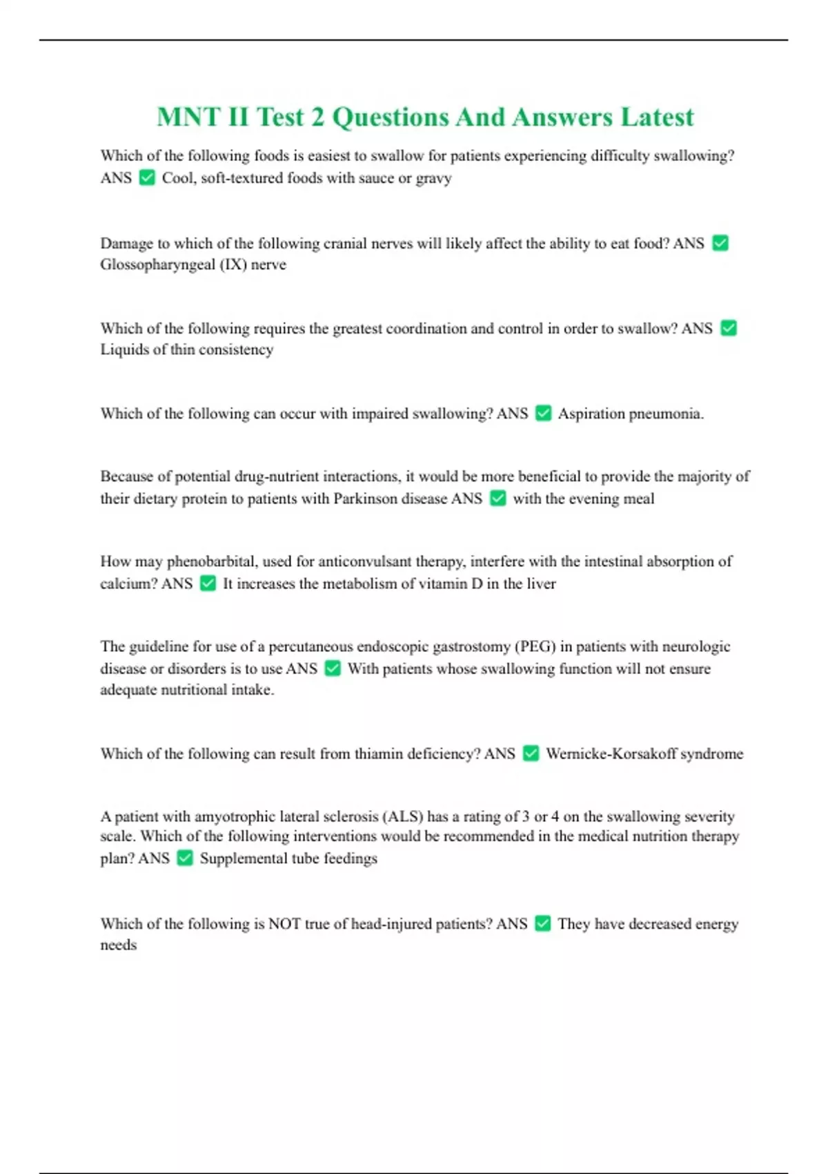 MNT II Test 2 Questions And Answers Latest Updates 2024/2025 Quiz - MNT ...
