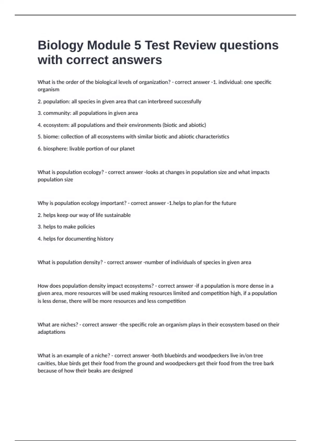 Biology Module 5 Test Review questions with correct answers. - Bio 121 ...
