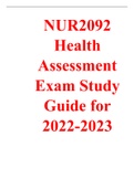 NUR2092 Health Assessment Exam Study Guide for 2022-2023