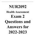 NUR2092 Health Assessment Exam 2 Questions and Answers for 2022-2023.