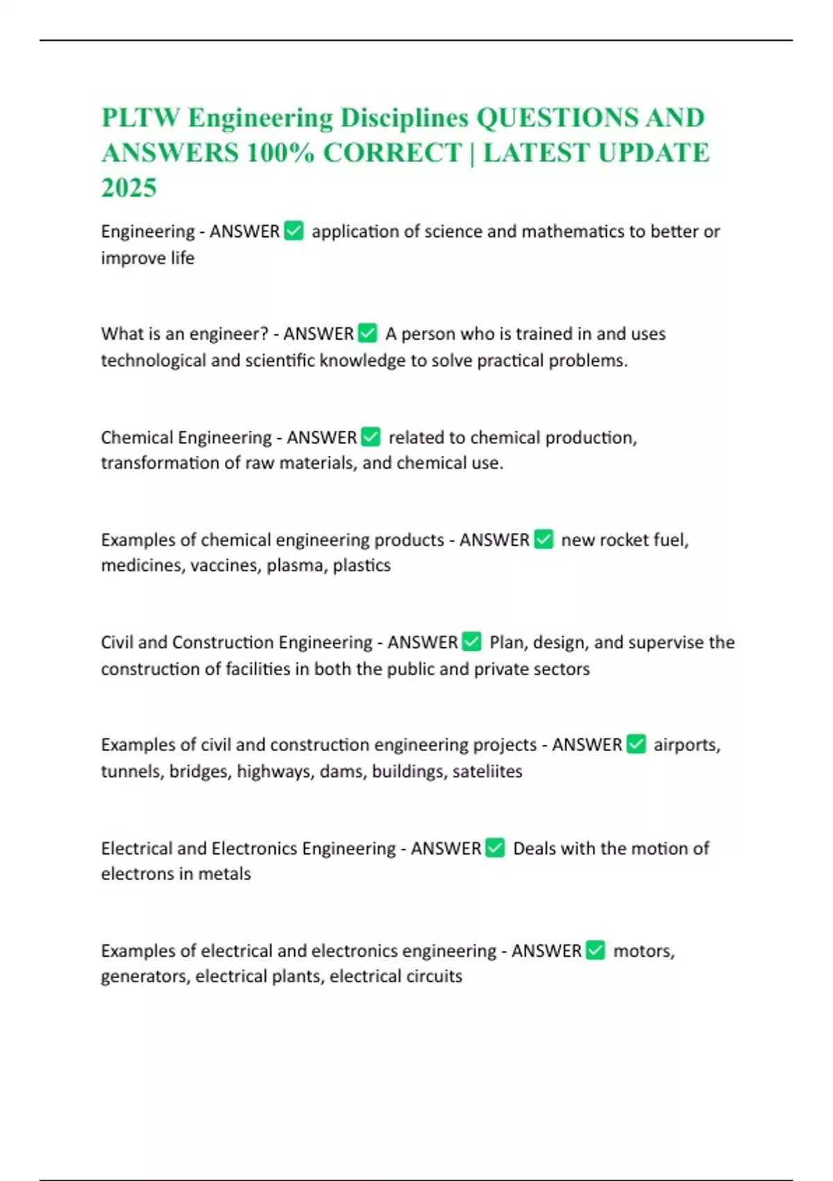 PLTW Engineering Disciplines QUESTIONS AND ANSWERS 100% CORRECT ...
