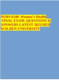NURS 6540: Women’s Health FINAL EXAM. QUESTIONS & ANSWERS LATEST 2022/2023 WALDEN UNIVERSITY