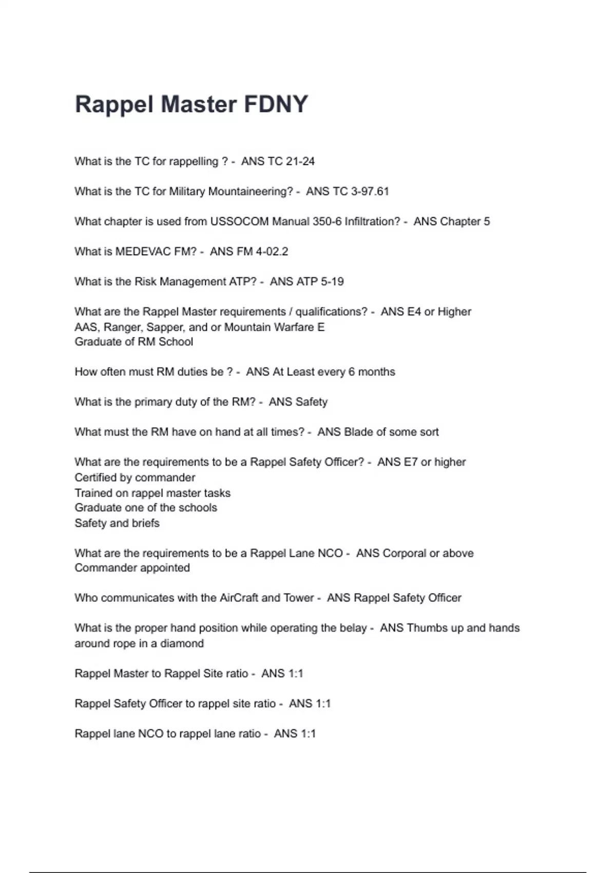 Rappel Master FDNY Exam Questions with correct Answers 2024/2025( A+ ...