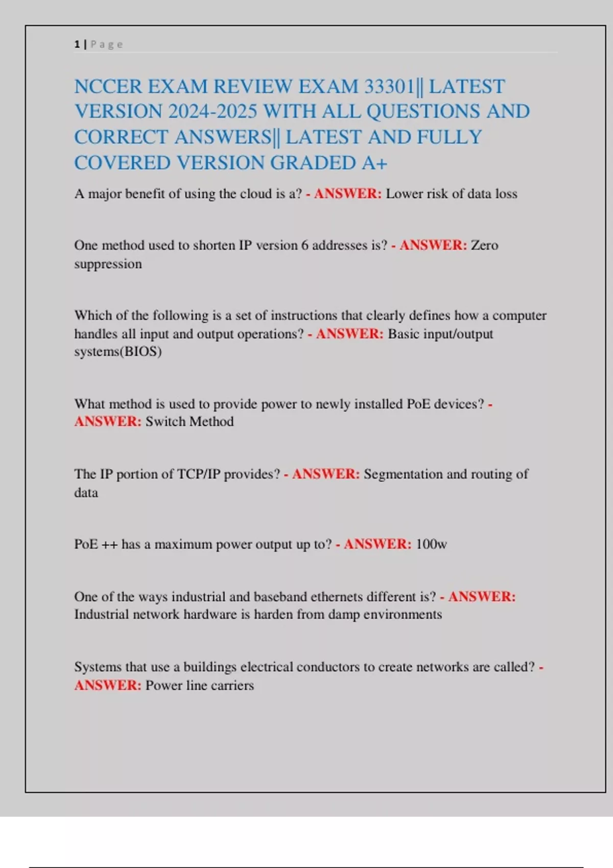 NCCER EXAM REVIEW EXAM 33301|| LATEST VERSION WITH ALL QUESTIONS AND ...