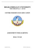 ASSESSMENT FOR LEARNING B.Ed. I YEAR