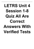 LETRS Unit 4 Session 1-8 Quiz All Are Correct Answers With Verified Tests