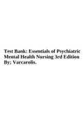Test Bank Essentials of Psychiatric Mental Health Nursing 3rd Edition By; Varcarolis.