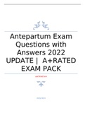 Antepartum Exam Questions with Answers 2022 UPDATE &vert;  A&plus;RATED EXAM PACK