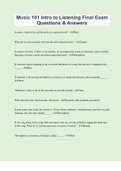Music 101 Intro to Listening Final Exam Questions & Answers &vert; 425 Questions with 100&percnt; Correct Answers &vert; Updated & Verified &vert; 42 Pages
