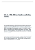 NR-506 Week 7 Graded Discussion Topic RN as Healthcare Policy Leader