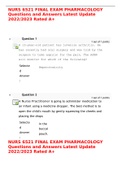 NURS 6521 FINAL EXAM PHARMACOLOGY Questions and Answers Latest Update 2022&sol;2023 Rated A&plus;