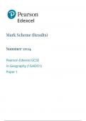Pearson Edexcel GCSE  In Geography &lpar;1GA0&sol;01&rpar;  Paper 1  mark scheme  June 2024
