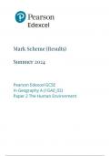 Pearson Edexcel GCSE  In Geography A &lpar;1GA0&lowbar;02&rpar;  Paper 2 The Human Environment Mark scheme  June 2024