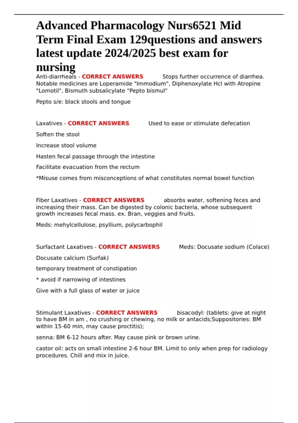 Advanced Pharmacology Nurs6521 Mid Term Final Exam 129questions and