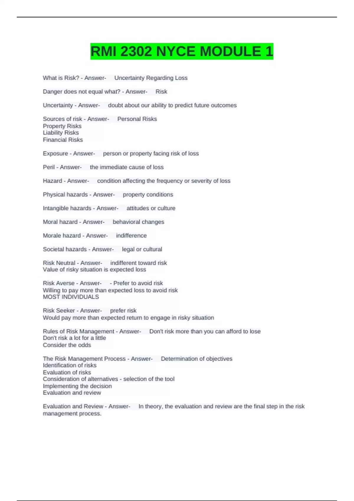 RMI 2302 NYCE MODULE 1 EXAM QUESTIONS AND ANSWERS - RMI 2302 NYCE ...