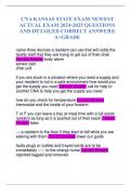 CNA KANSAS STATE EXAM NEWEST ACTUAL EXAM 2024-2025 QUESTIONS AND DETAILED CORRECT ANSWERS&vert; A&plus;GRADE