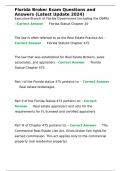 Florida Broker Exam Questions and Answers &lpar;Latest Update 2024&rpar;