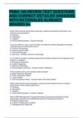 FEMA 100 REVIEW TEST QUESTIONS AND CORRECT DETAILED ANSWERS WITH RATIONALES ALREADY GRADED A&plus; 