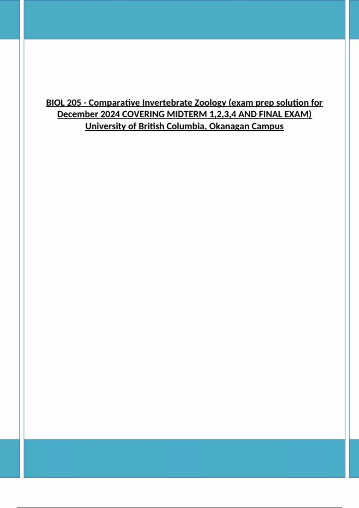 BIOL 205 Comparative Invertebrate Zoology exam Prep Solution For biol-205-comparative-invertebrate-zoology-exam-prep-solution-for