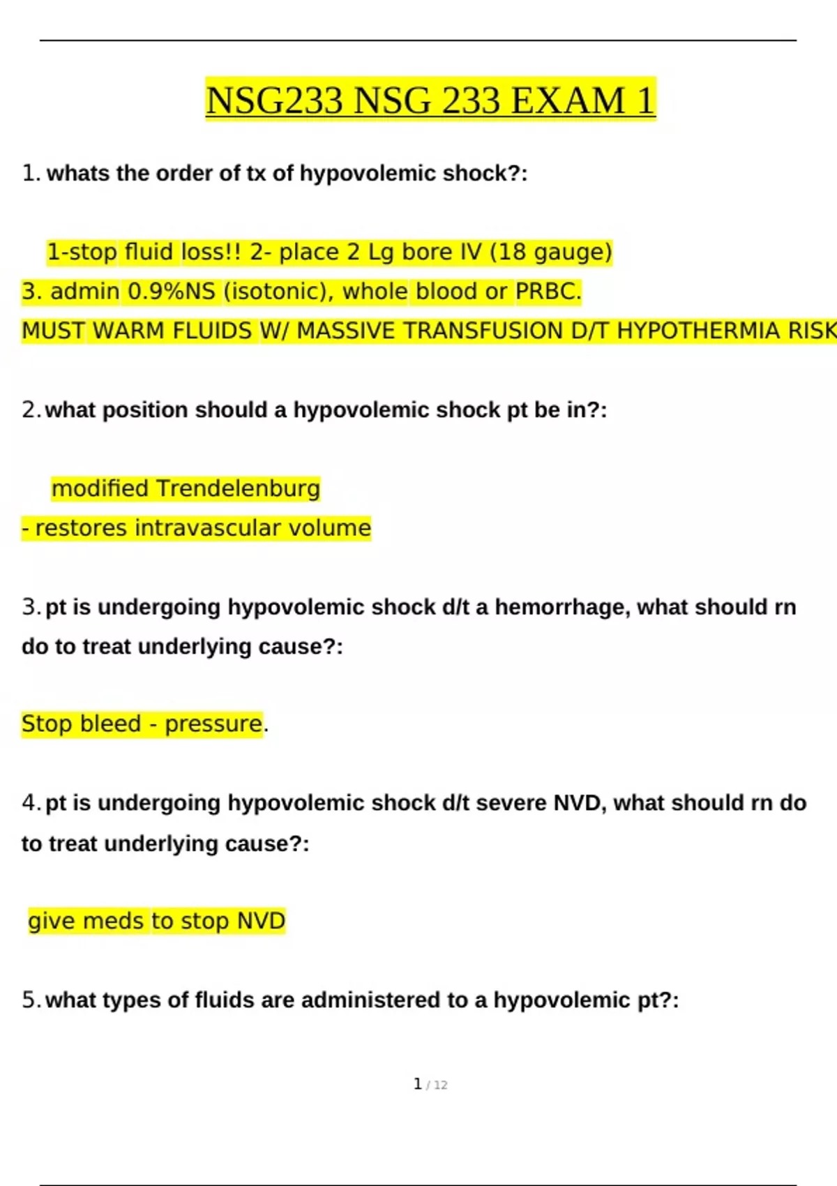 Nsg233 nsg 233 exam 1 Exam 1 (Latest 2024 / 2025 Update): Medical ...