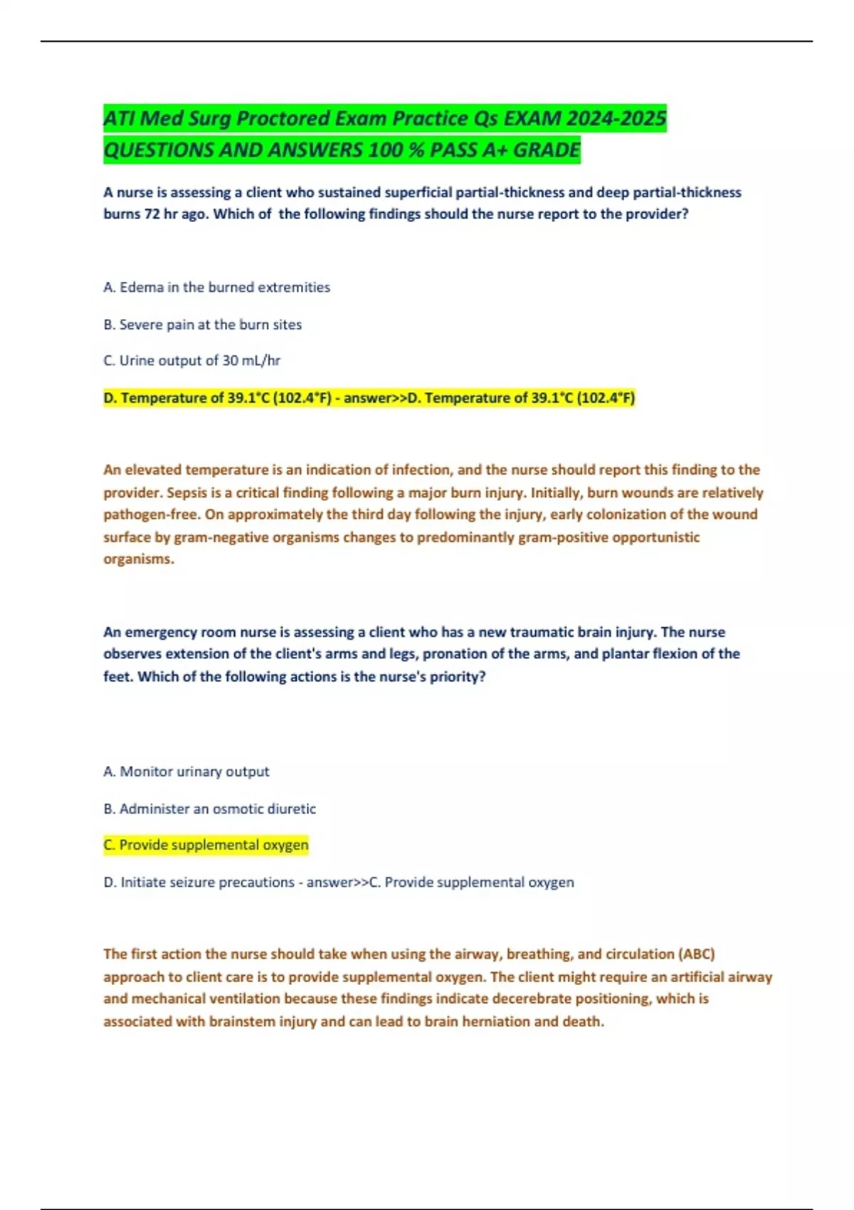 ATI Med Surg Proctored Exam Practice Qs EXAM QUESTIONS AND ANSWERS 100 ...
