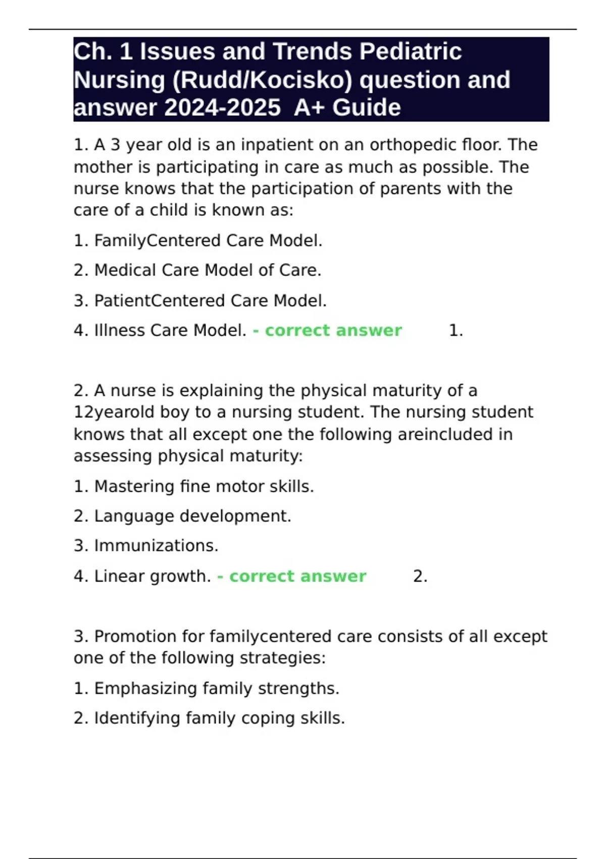 Ch. 1 Issues and Trends Pediatric Nursing (Rudd/Kocisko) question and ...