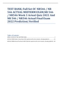 TEST BANK; Full Set Of  NR546 / NR 546 ACTUAL MIDTERM EXAM,NR 546 / NR546 Week 3 Actual Quiz 2022 And NR 546 / NR546 Actual Final Exam 2022 Prediction| Verified