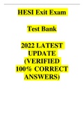 HESI Exit Exam   Test Bank  2022 LATEST UPDATE &lpar;VERIFIED 100&percnt; CORRECT ANSWERS&rpar;