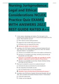 Nursing Jurisprudence: Legal and Ethical Considerations NCLEX Practice Quiz EXAMS WITH ANSWERS 2022 BEST GUIDE RATED A++