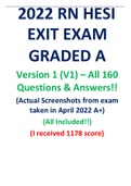 2022 RN HESI EXIT EXAM Version 1 &lpar;V1&rpar; &ndash; All 160 Questions & Answers&excl;&excl; &lpar;Actual Screenshots from exam taken in April 2022 A&plus;&rpar; &lpar;All Included&excl;&excl;&rpar; &lpar;I received 1178 score&rpar;