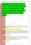 2020 HESI EXIT RN EXAM V1-V7 110 OUT OF THE 160 TOTAL QUESTIONS FOR EACH VERSION GRADED A DOWNLOAD TO SCORE 100%