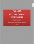 PYC4807 PSYCHOLOGICAL ASSESSMENT ASSIGNMENT 1: QUESTIONS AND ANSWERS QUIZ 2022.