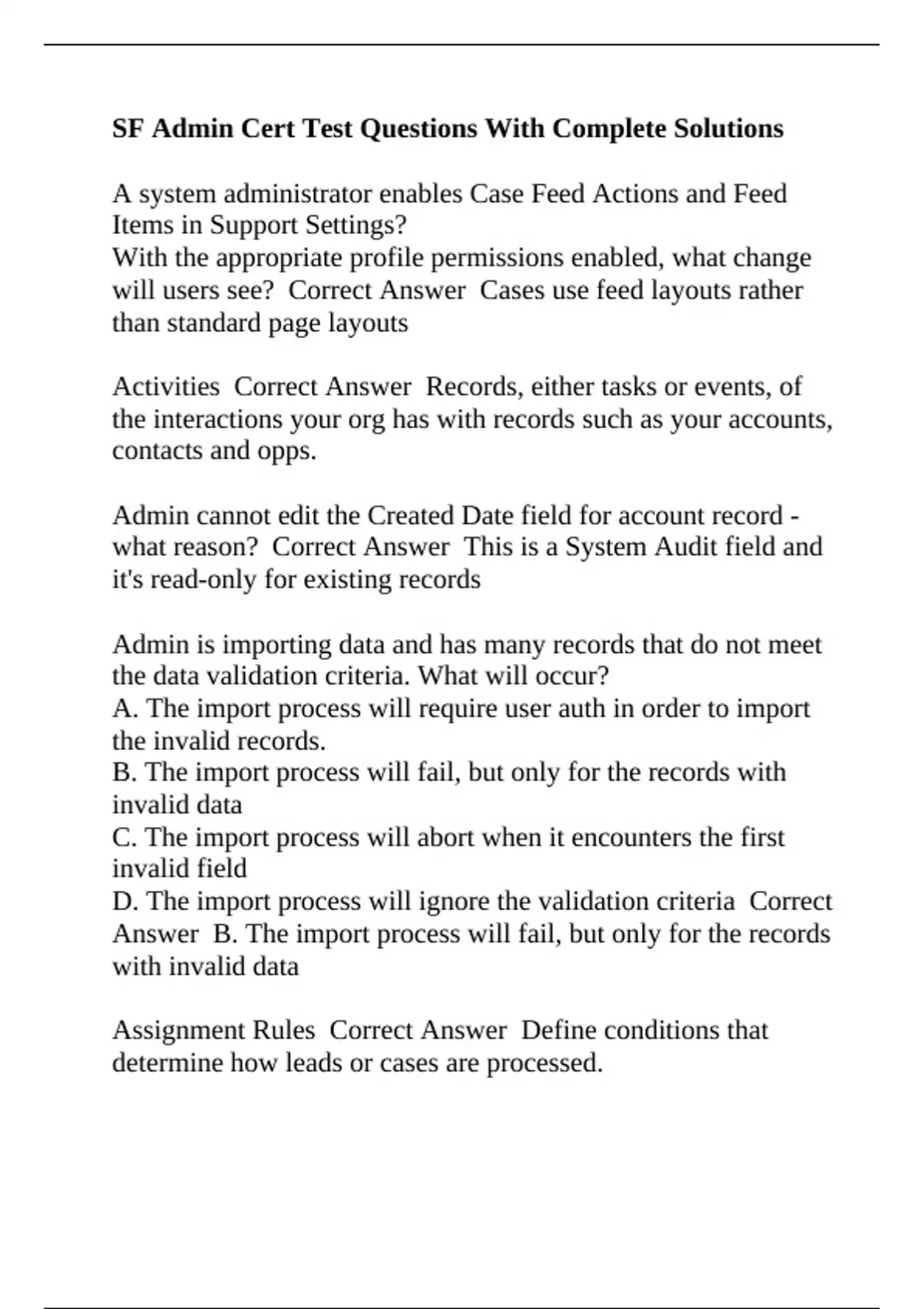 SF Admin Cert Test Questions With Complete Solutions - Salesforce ...