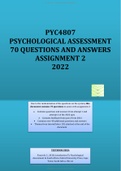 PYC4807 PSYCHOLOGICAL ASSESSMENT 70 QUESTIONS AND ANSWERS ASSIGNMENT 2 2022.
