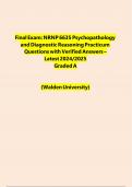 NRNP6635&sol;NRNP 6635 Psychopathology and Diagnostic Reasoning Practicum PACKAGE DEAL&vert; BUNDLE contains the latest week 6 midterm and week 11 final exam solutions for Walden University - Download to score A&period; 
