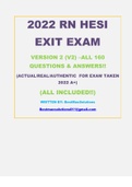 2022 RN HESI EXIT EXAM VERSION 2 &lpar;V2&rpar; &ndash;ALL 160 QUESTIONS & ANSWERS&excl;&excl; &lpar;ACTUAL&sol;REAL&sol;AUTHENTIC FOR EXAM TAKEN 2022 A&plus;&rpar; &lpar;ALL INCLUDED&excl;&excl;&rpar;