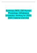 Summary BIOL 230 Human Physiology (Athabasca University) working for 2022-2023 material overview