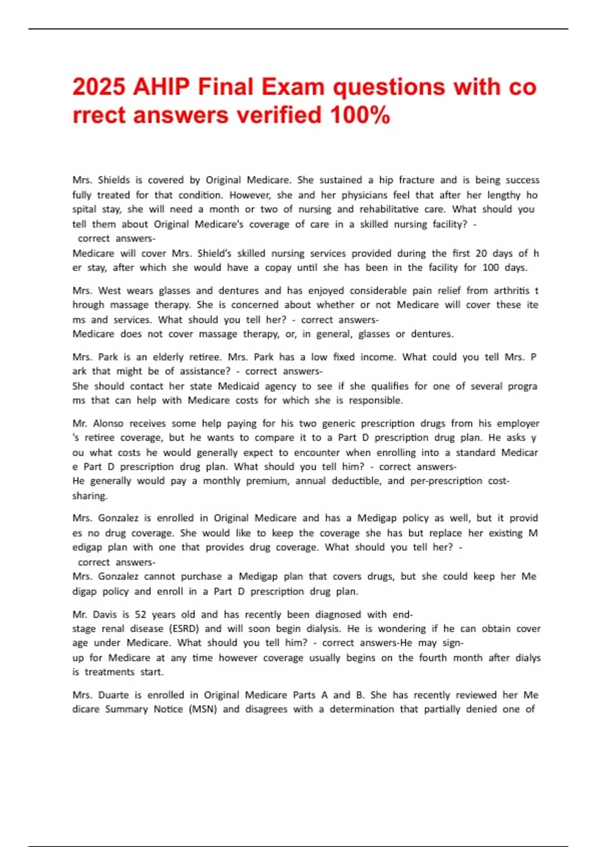 2025 AHIP Final Exam questions with correct answers verified 100% ...