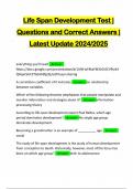 Life Span Development Test &vert; Questions and Correct Answers &vert; Latest Update 2024&sol;2025