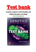 Genetics Analysis And Principles 6th Edition Brooker Test Bank ISBN:9781259616020|1-29 Chapter|Complete Guide A+