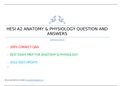 HESI A2 ANATOMY & PHYSIOLOGY QUESTION AND ANSWERS ENTRANCE EXAM