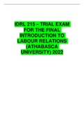 IDRL 215 – TRIAL EXAM FOR THE FINAL INTRODUCTION TO LABOUR RELATIONS (ATHABASCA UNIVERSITY) 2022