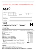 AQA GCSE BIOLOGY PAPER 2H HIGHER TIER VERSION 1