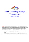 HESI A2 Reading Passages Versions 1 and 2 &lpar;with ANSWERS&rpar;